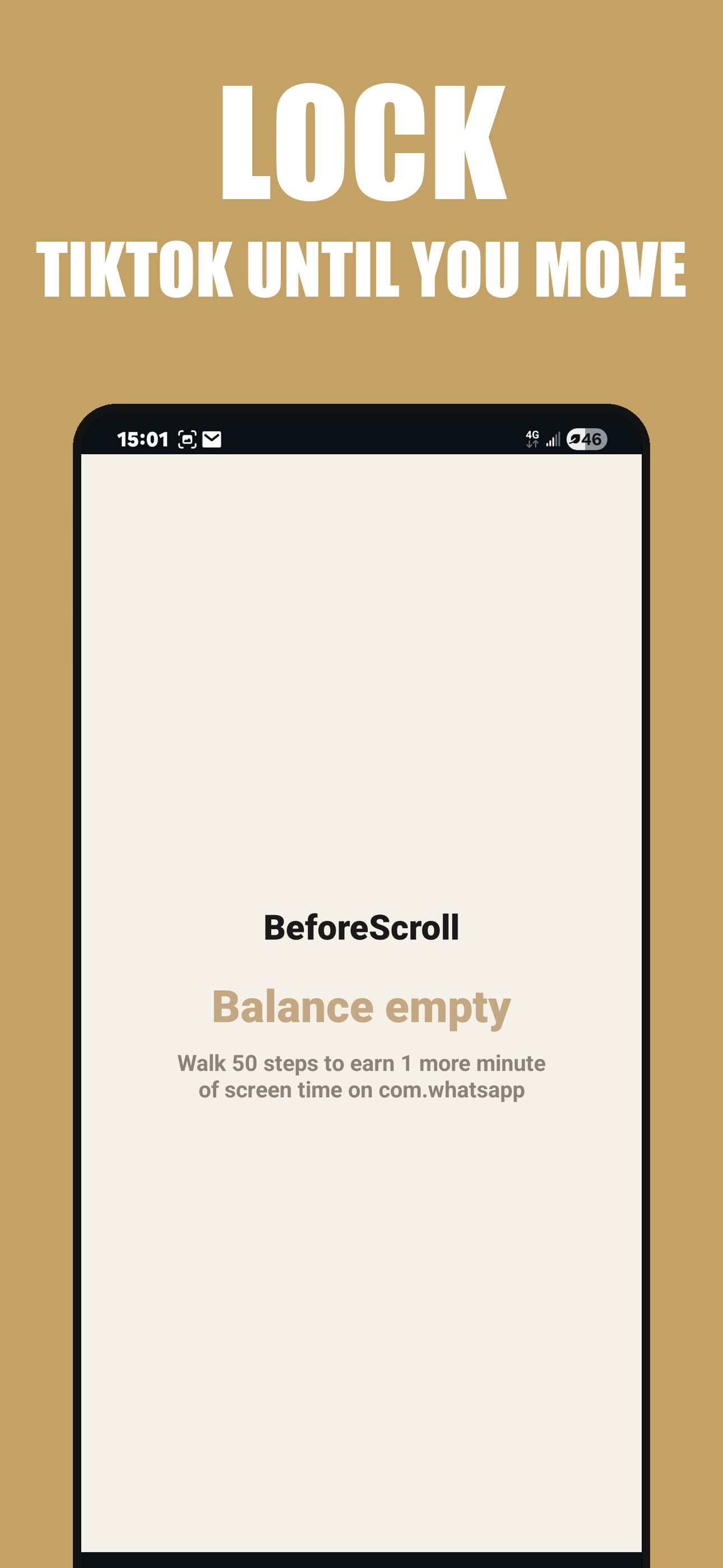 Lock screen showing apps blocked until you walk